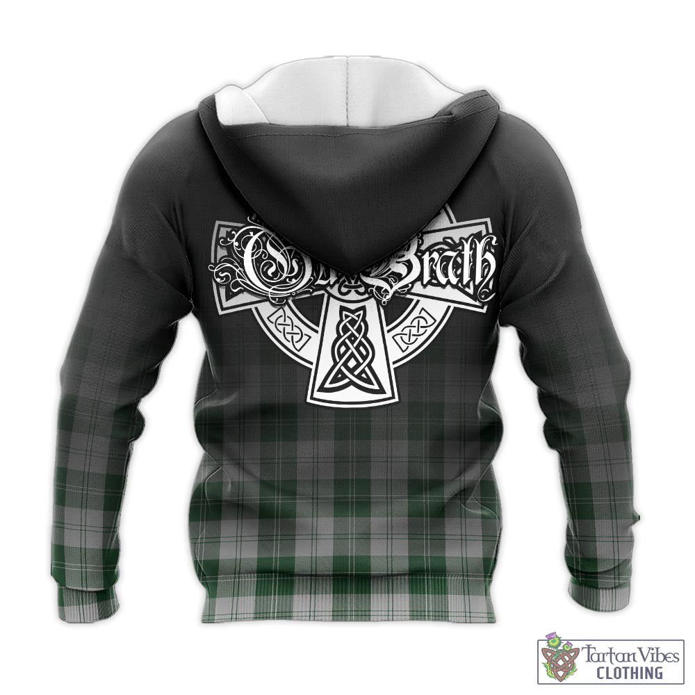 Tartan Vibes Clothing Erskine Green Tartan Knitted Hoodie Featuring Alba Gu Brath Family Crest Celtic Inspired