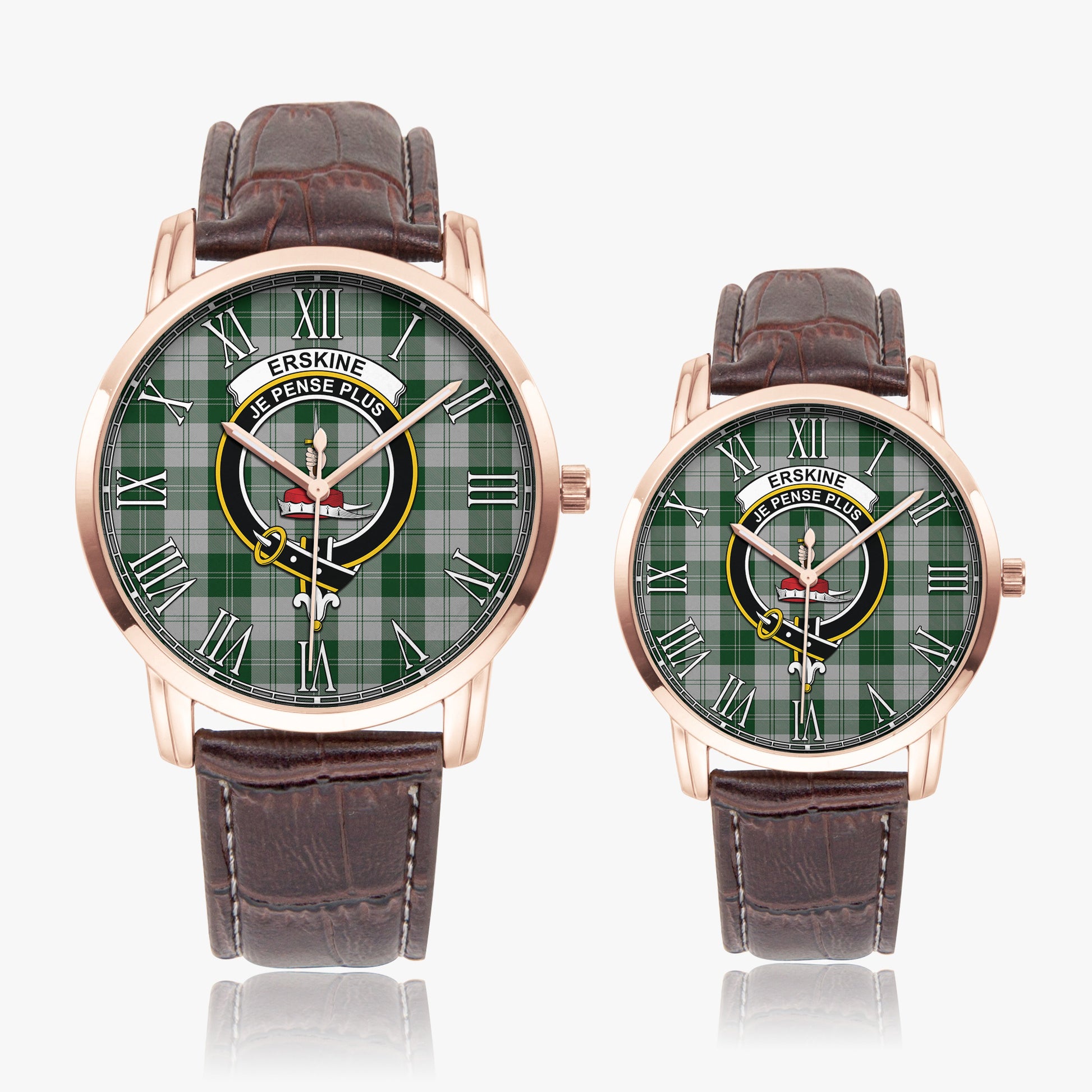 Erskine Green Tartan Family Crest Leather Strap Quartz Watch - Tartanvibesclothing