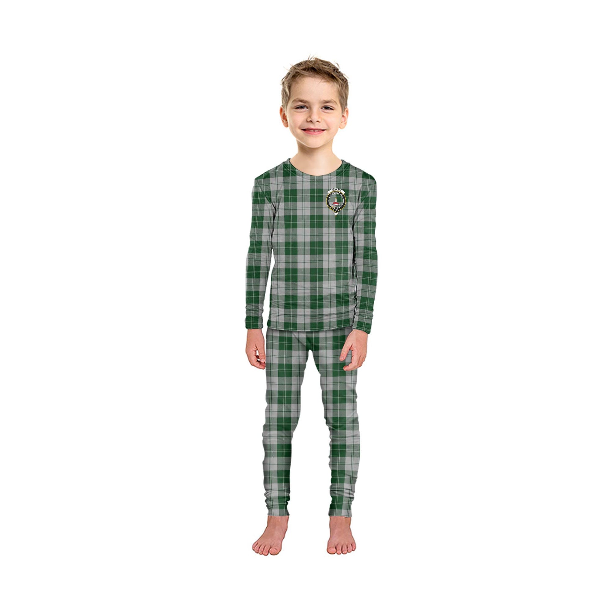 Erskine Green Tartan Pajamas Family Set with Family Crest - Tartan Vibes Clothing