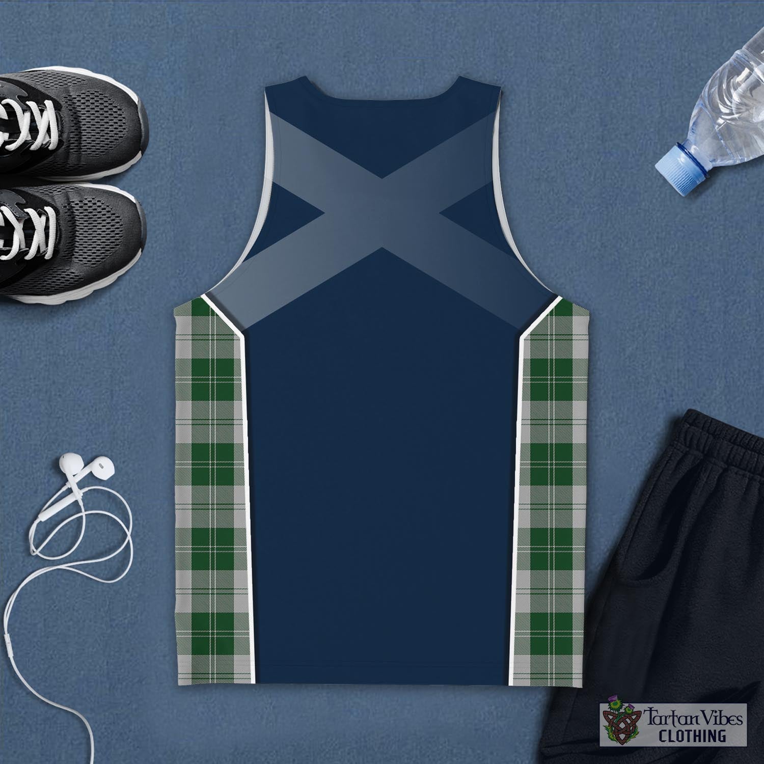 Tartan Vibes Clothing Erskine Green Tartan Men's Tanks Top with Family Crest and Scottish Thistle Vibes Sport Style