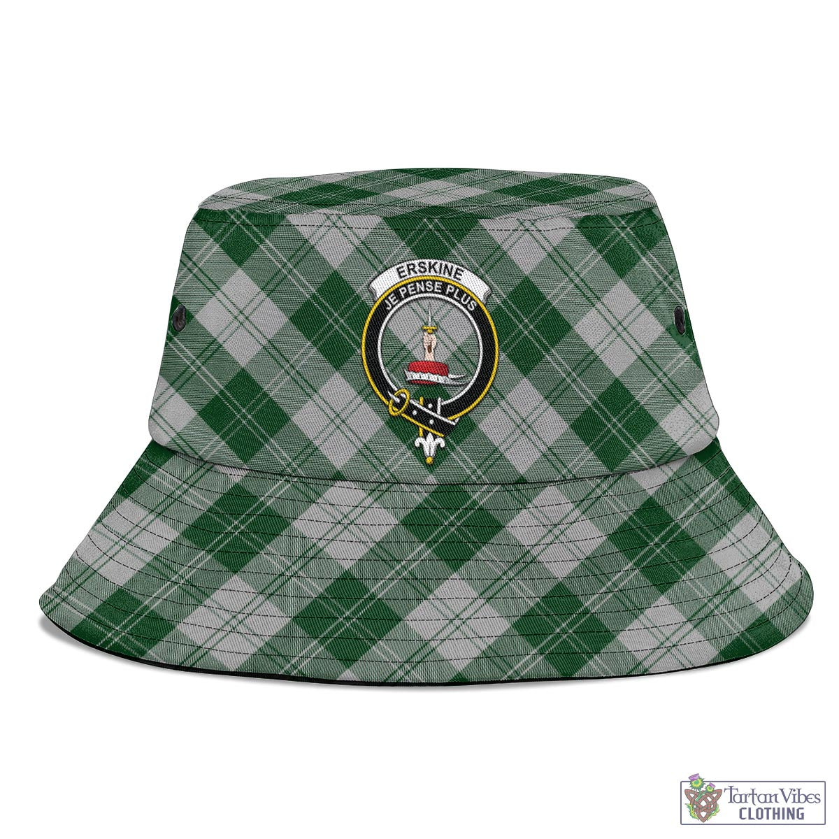 Tartan Vibes Clothing Erskine Green Tartan Bucket Hat with Family Crest