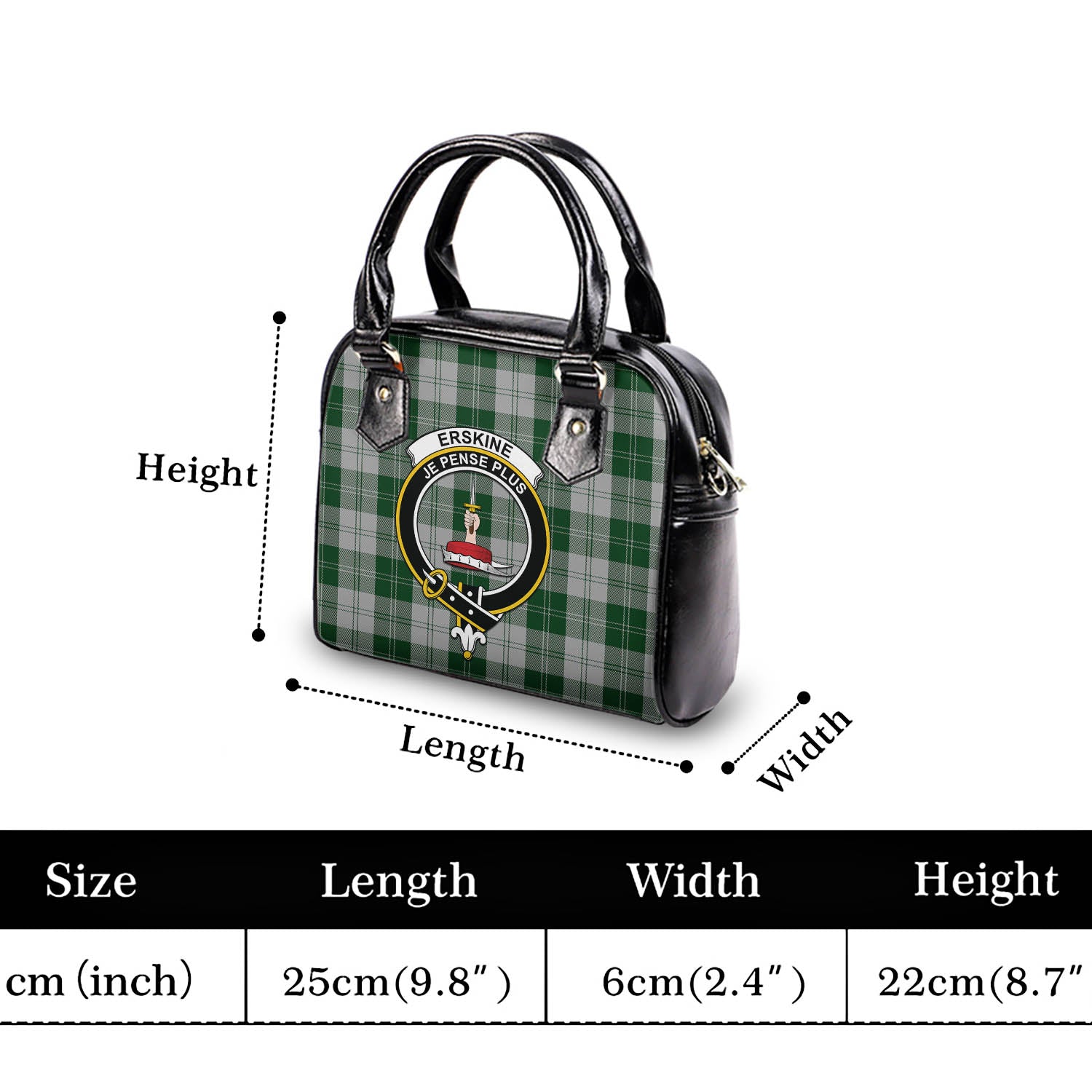 Erskine Green Tartan Shoulder Handbags with Family Crest - Tartanvibesclothing