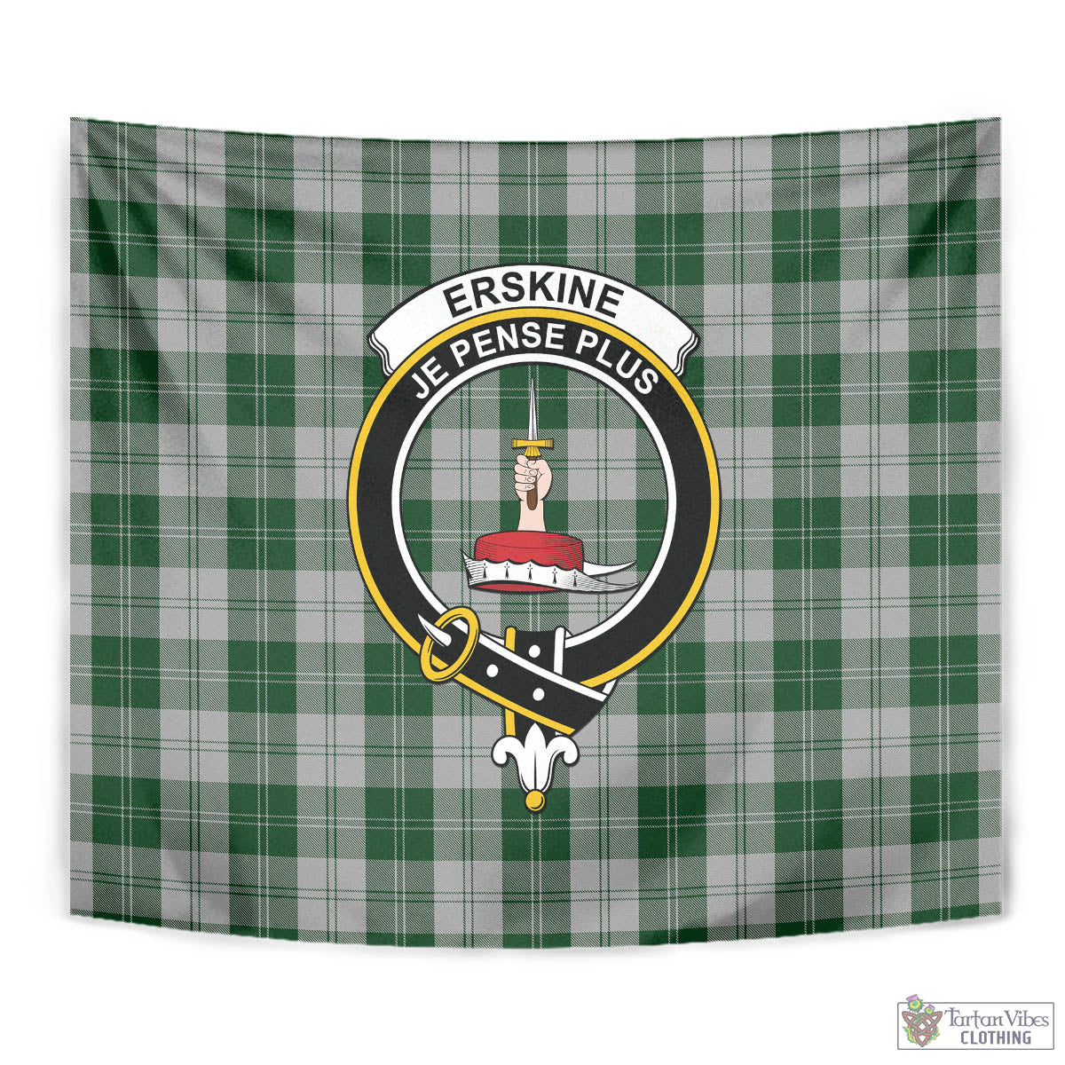 Tartan Vibes Clothing Erskine Green Tartan Tapestry Wall Hanging and Home Decor for Room with Family Crest