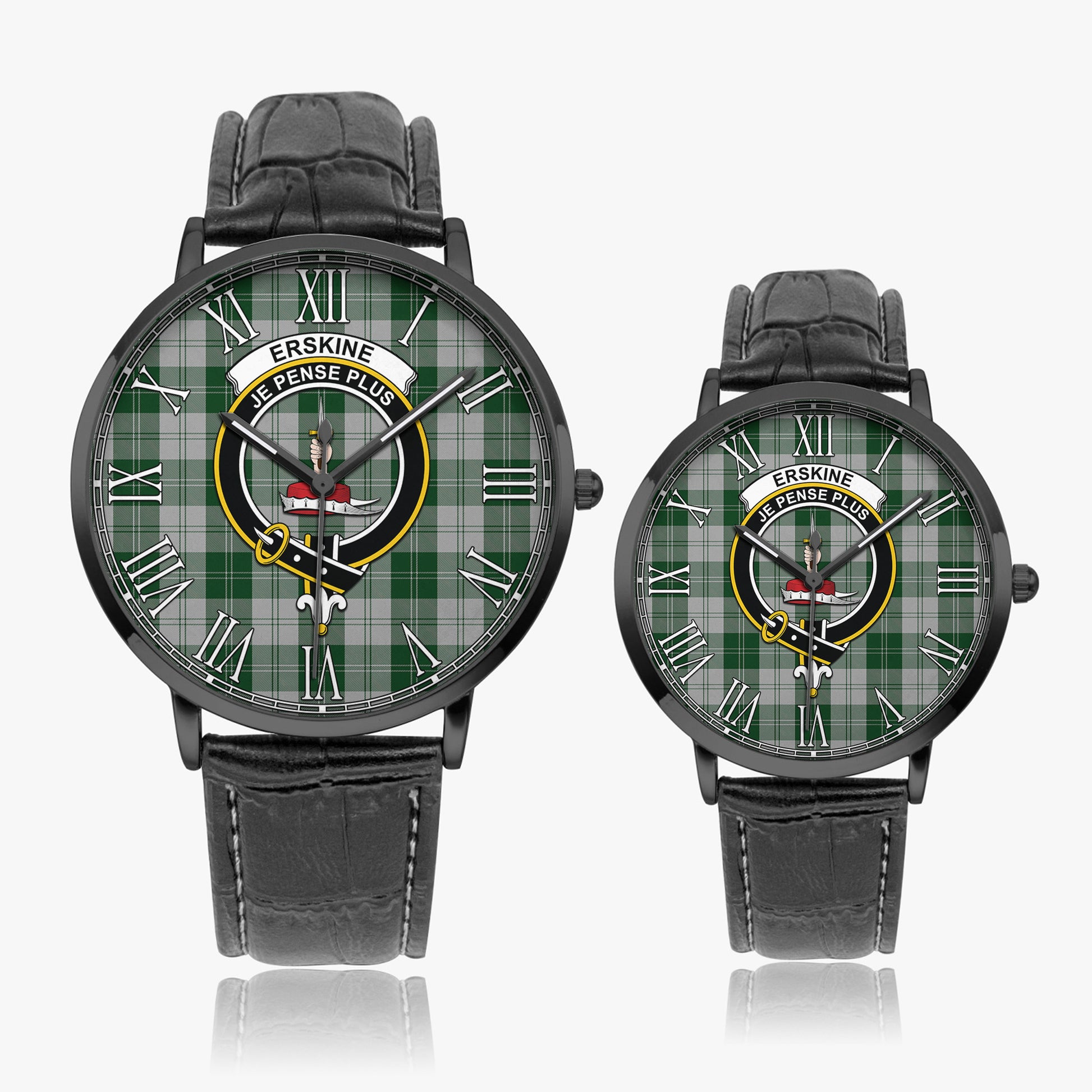 Erskine Green Tartan Family Crest Leather Strap Quartz Watch - Tartanvibesclothing