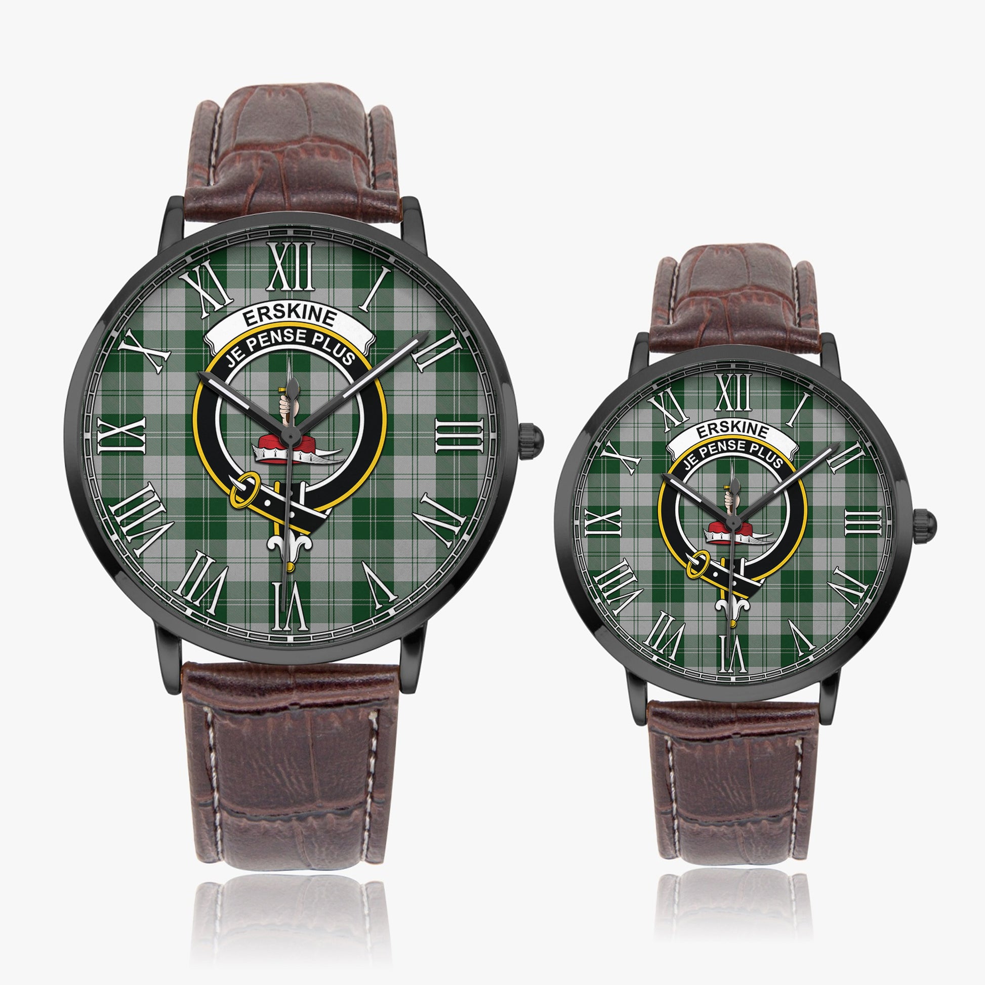 Erskine Green Tartan Family Crest Leather Strap Quartz Watch - Tartanvibesclothing