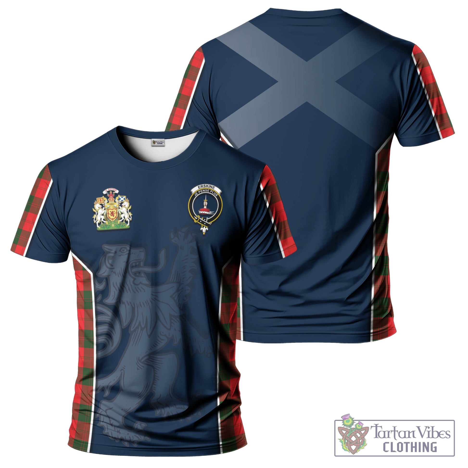 Tartan Vibes Clothing Erskine Modern Tartan T-Shirt with Family Crest and Lion Rampant Vibes Sport Style