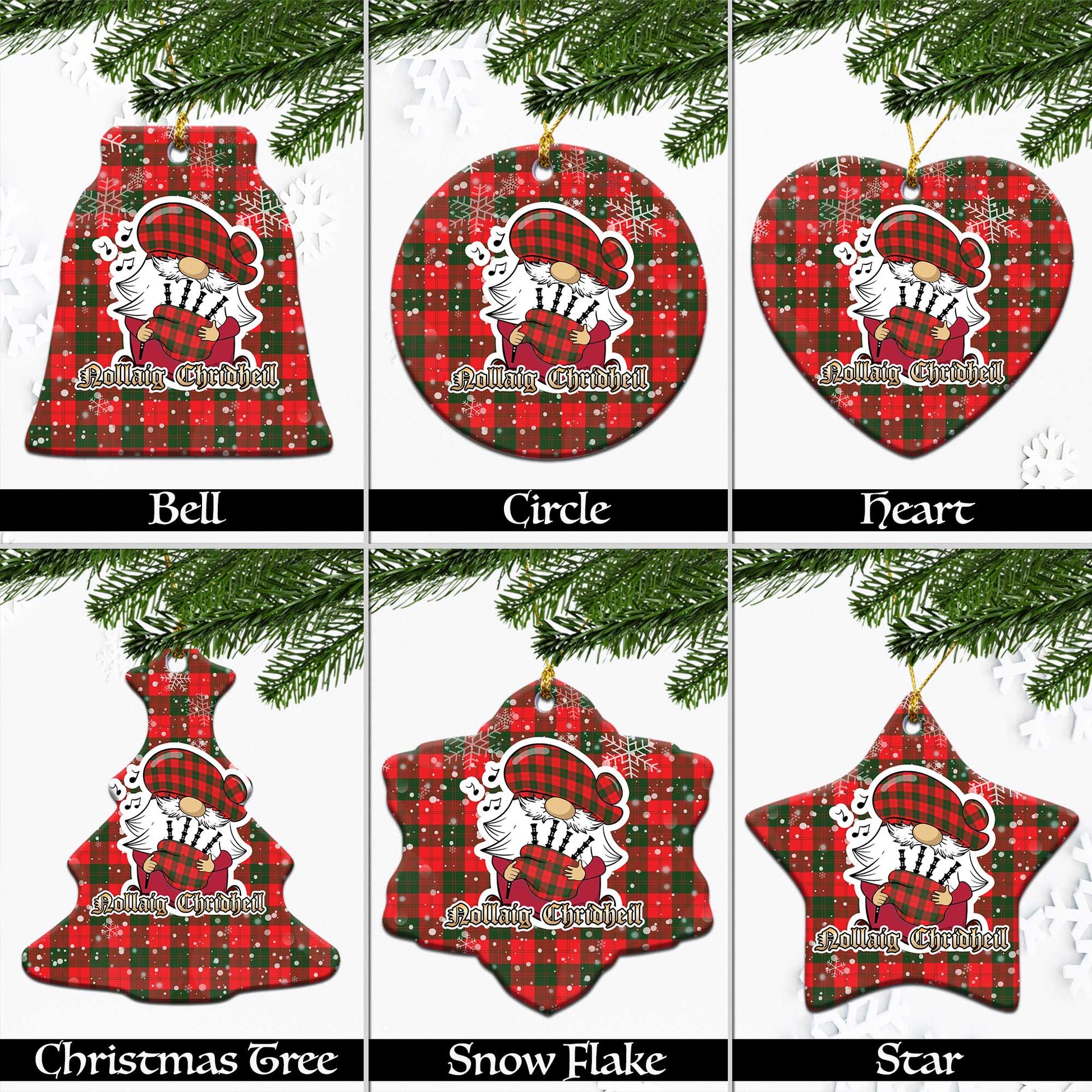 Erskine Modern Tartan Christmas Ornaments with Scottish Gnome Playing Bagpipes Ceramic - Tartanvibesclothing