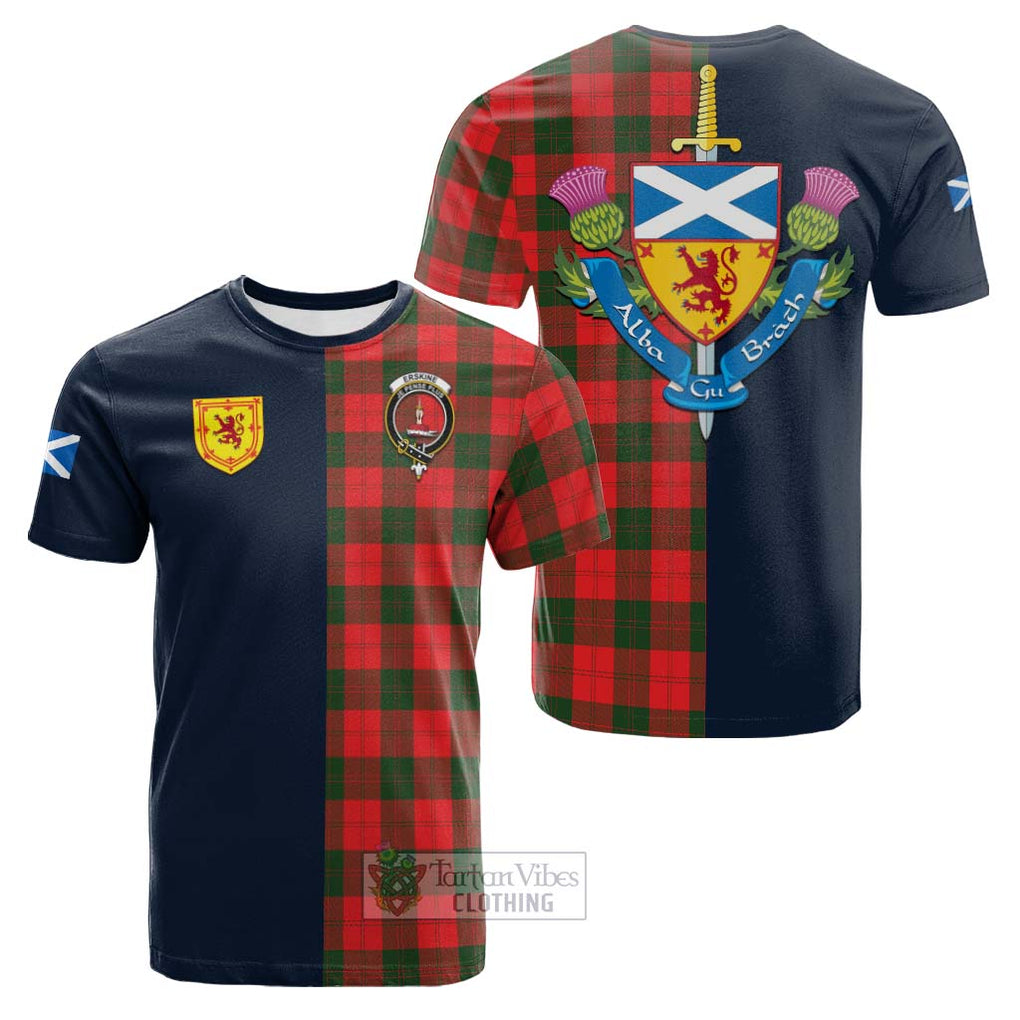 Tartan Vibes Clothing Erskine Modern Tartan Cotton T-shirt with Scottish Lion Royal Arm Half Style