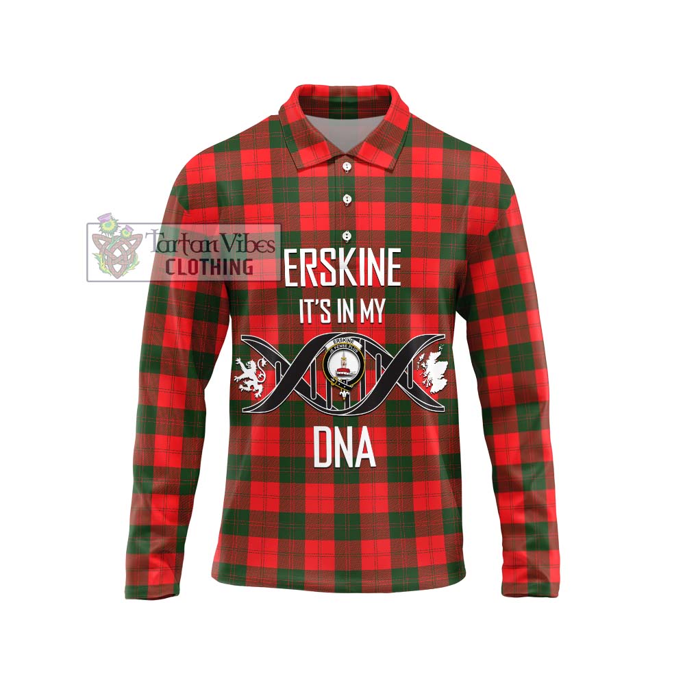 Erskine Modern Tartan Long Sleeve Polo Shirt with Family Crest DNA In Me Style Unisex - Tartanvibesclothing Shop