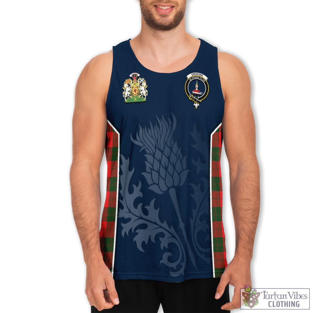 Tartan Vibes Clothing Erskine Modern Tartan Men's Tanks Top with Family Crest and Scottish Thistle Vibes Sport Style