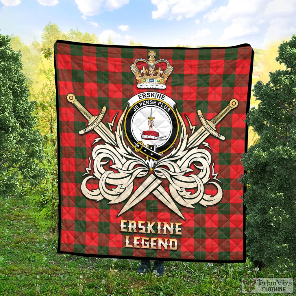 Tartan Vibes Clothing Erskine Modern Tartan Quilt with Clan Crest and the Golden Sword of Courageous Legacy