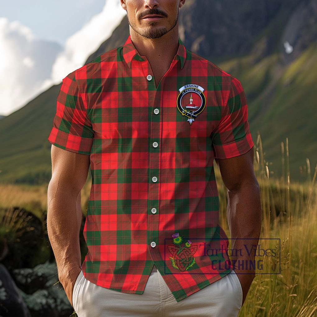 Erskine Modern Tartan Cotton Hawaiian Shirt with Family Crest Adult - Tartan Vibes Clothing