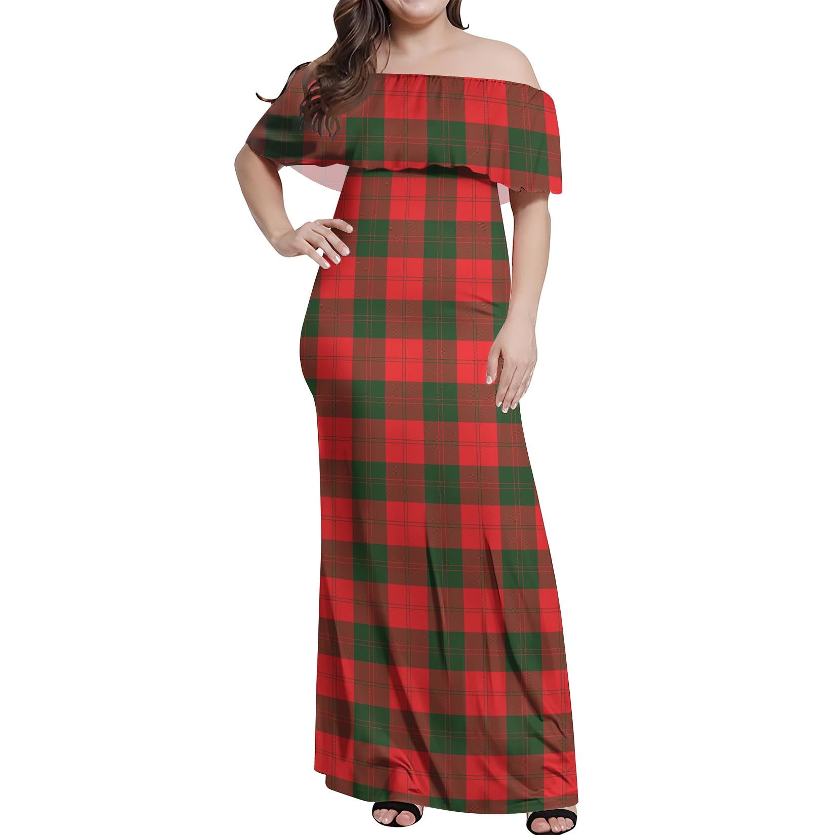 Erskine Modern Tartan Off Shoulder Long Dress Women's Dress - Tartanvibesclothing