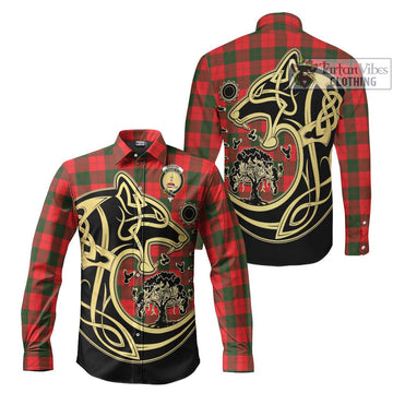 Erskine Modern Tartan Long Sleeve Button Shirt with Family Crest Celtic Wolf Style