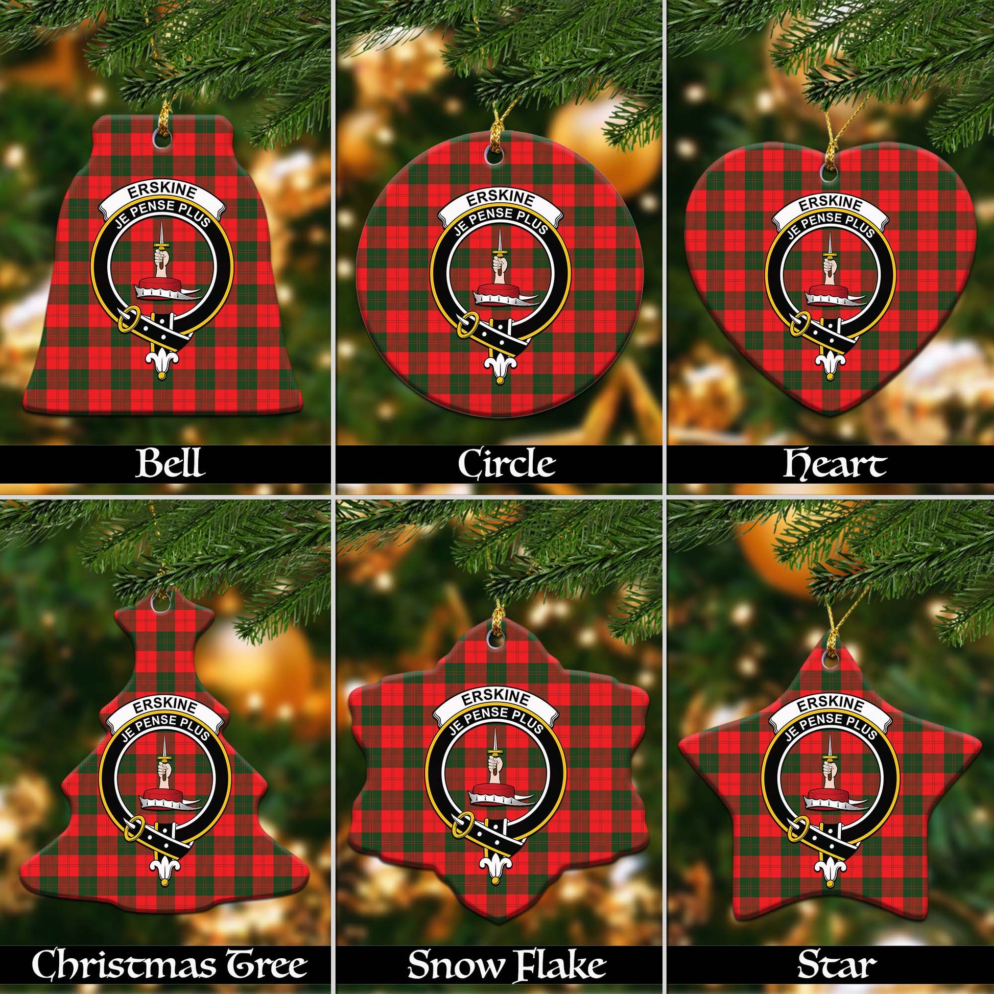 Erskine Modern Tartan Christmas Ornaments with Family Crest - Tartanvibesclothing