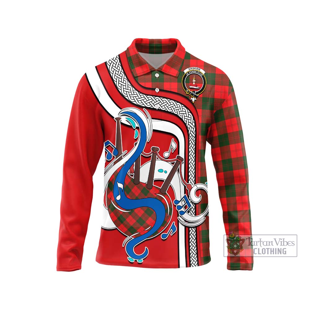 Tartan Vibes Clothing Erskine Modern Tartan Long Sleeve Polo Shirt with Epic Bagpipe Style