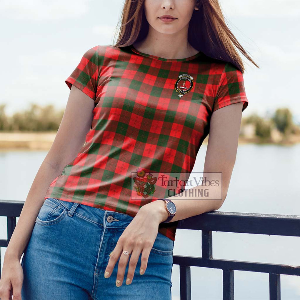 Erskine Modern Tartan Cotton T-Shirt with Family Crest Women's Shirt - Tartanvibesclothing Shop