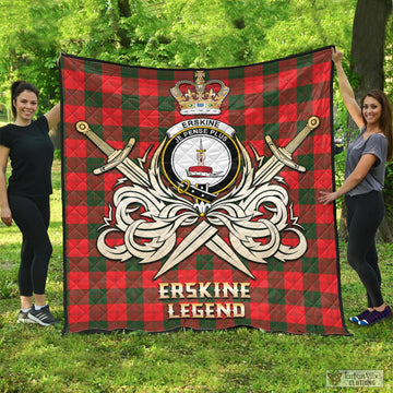 Erskine Modern Tartan Quilt with Clan Crest and the Golden Sword of Courageous Legacy