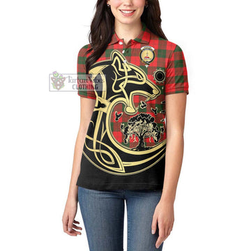 Erskine Modern Tartan Women's Polo Shirt with Family Crest Celtic Wolf Style