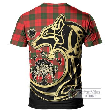 Erskine Modern Tartan T-Shirt with Family Crest Celtic Wolf Style