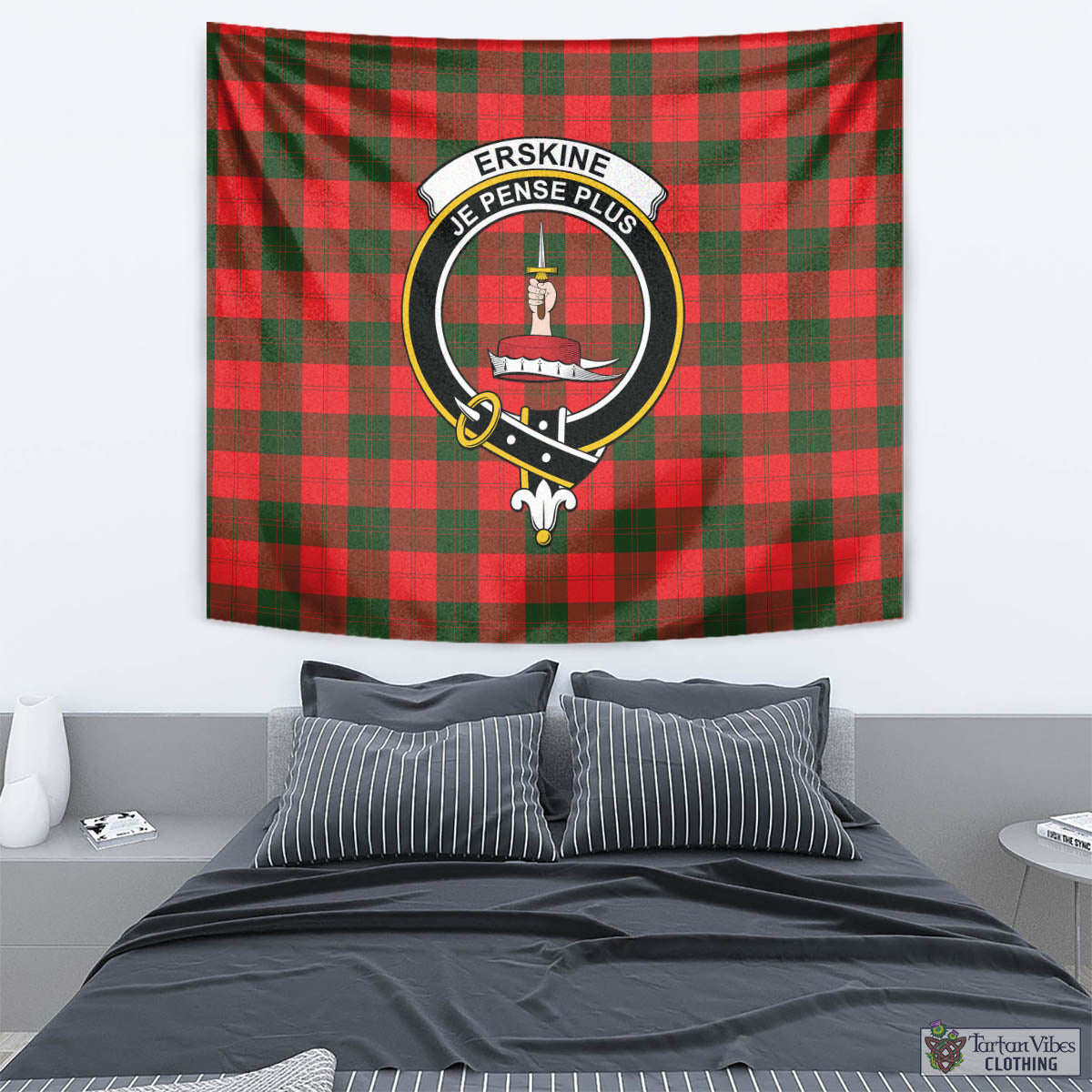 Tartan Vibes Clothing Erskine Modern Tartan Tapestry Wall Hanging and Home Decor for Room with Family Crest