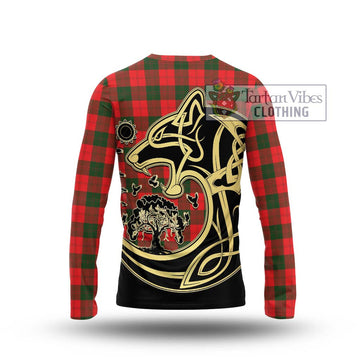 Erskine Modern Tartan Long Sleeve T-Shirt with Family Crest Celtic Wolf Style