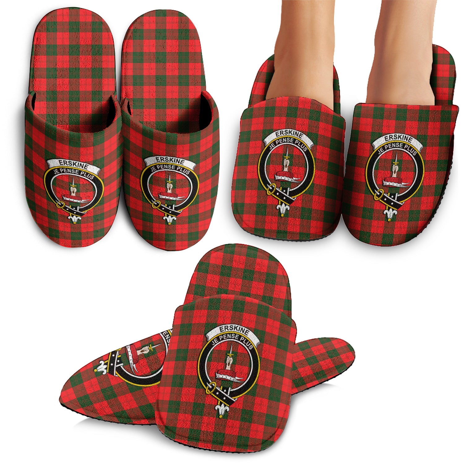 Erskine Modern Tartan Home Slippers with Family Crest - Tartanvibesclothing