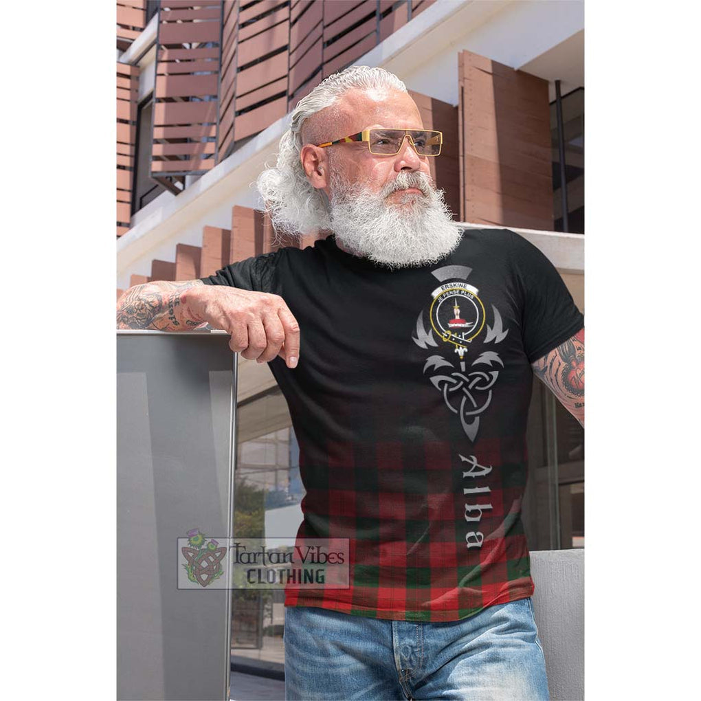 Tartan Vibes Clothing Erskine Modern Tartan Cotton T-shirt Featuring Alba Gu Brath Family Crest Celtic Inspired