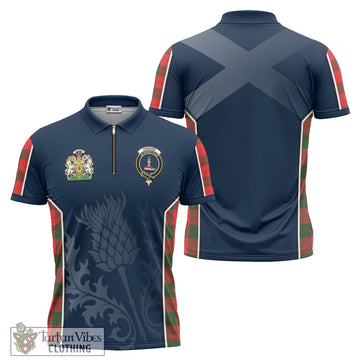 Erskine Modern Tartan Zipper Polo Shirt with Family Crest and Scottish Thistle Vibes Sport Style