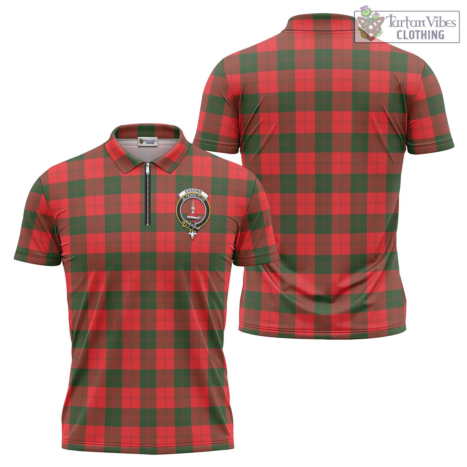 Tartan Vibes Clothing Erskine Modern Tartan Zipper Polo Shirt with Family Crest