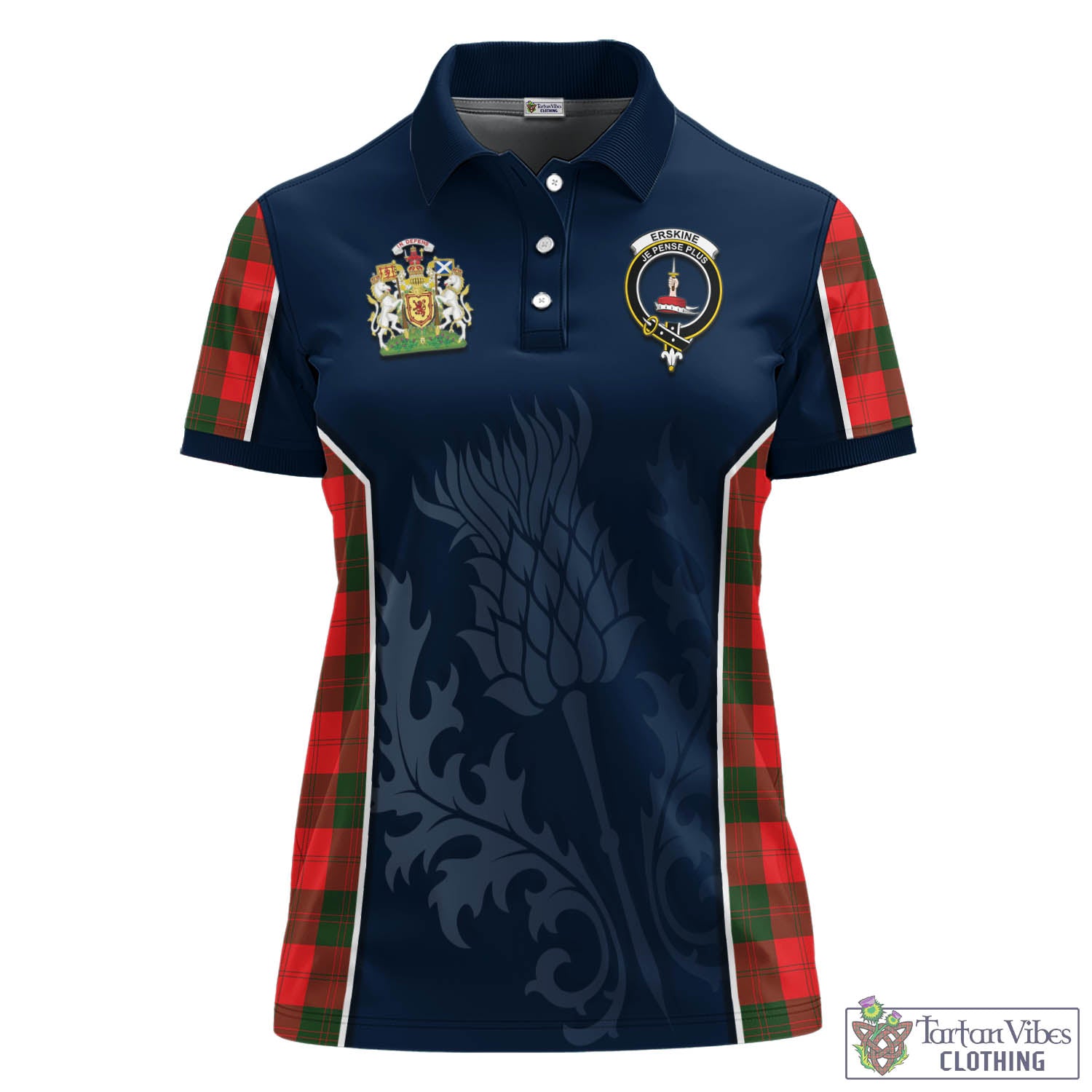 Tartan Vibes Clothing Erskine Modern Tartan Women's Polo Shirt with Family Crest and Scottish Thistle Vibes Sport Style