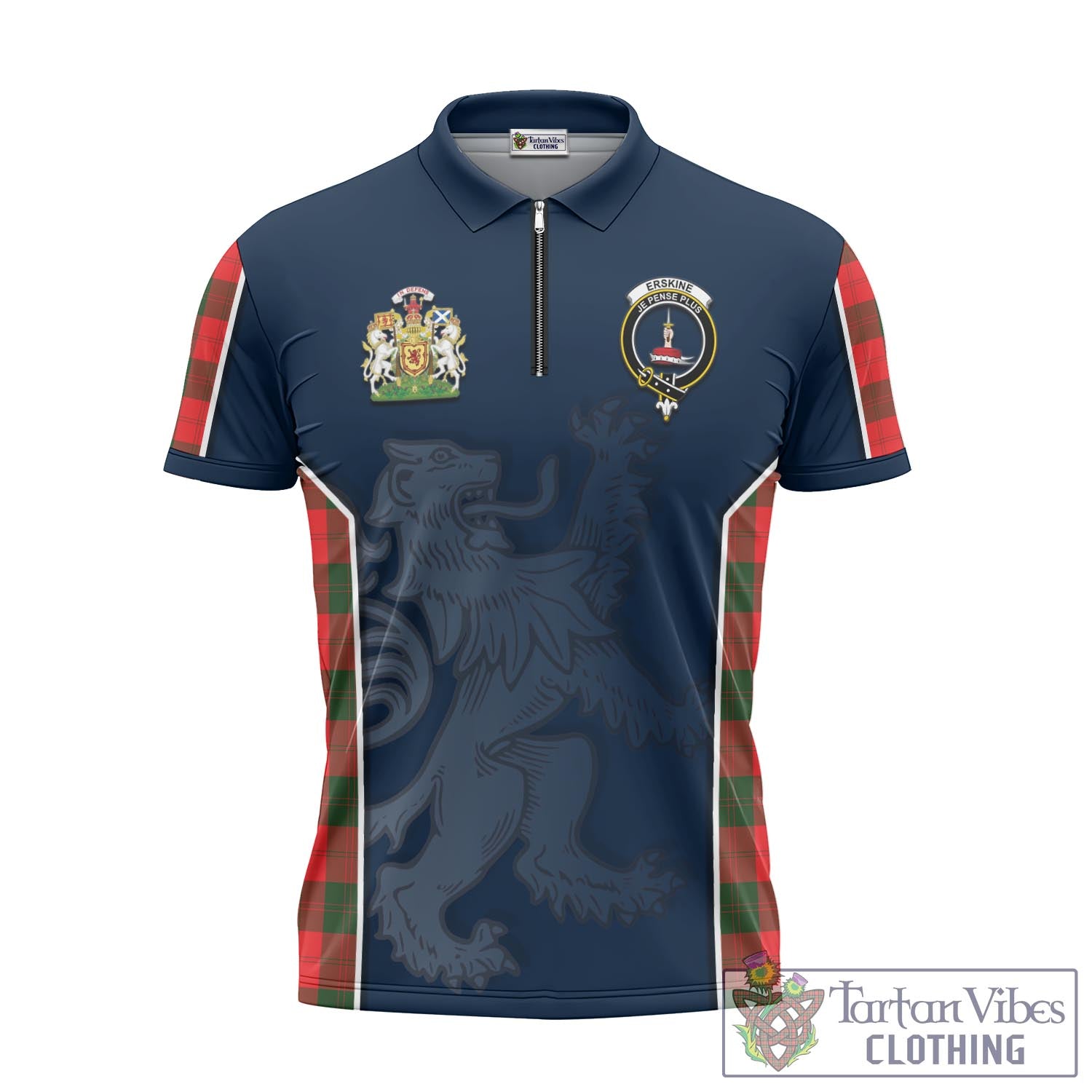 Tartan Vibes Clothing Erskine Modern Tartan Zipper Polo Shirt with Family Crest and Lion Rampant Vibes Sport Style