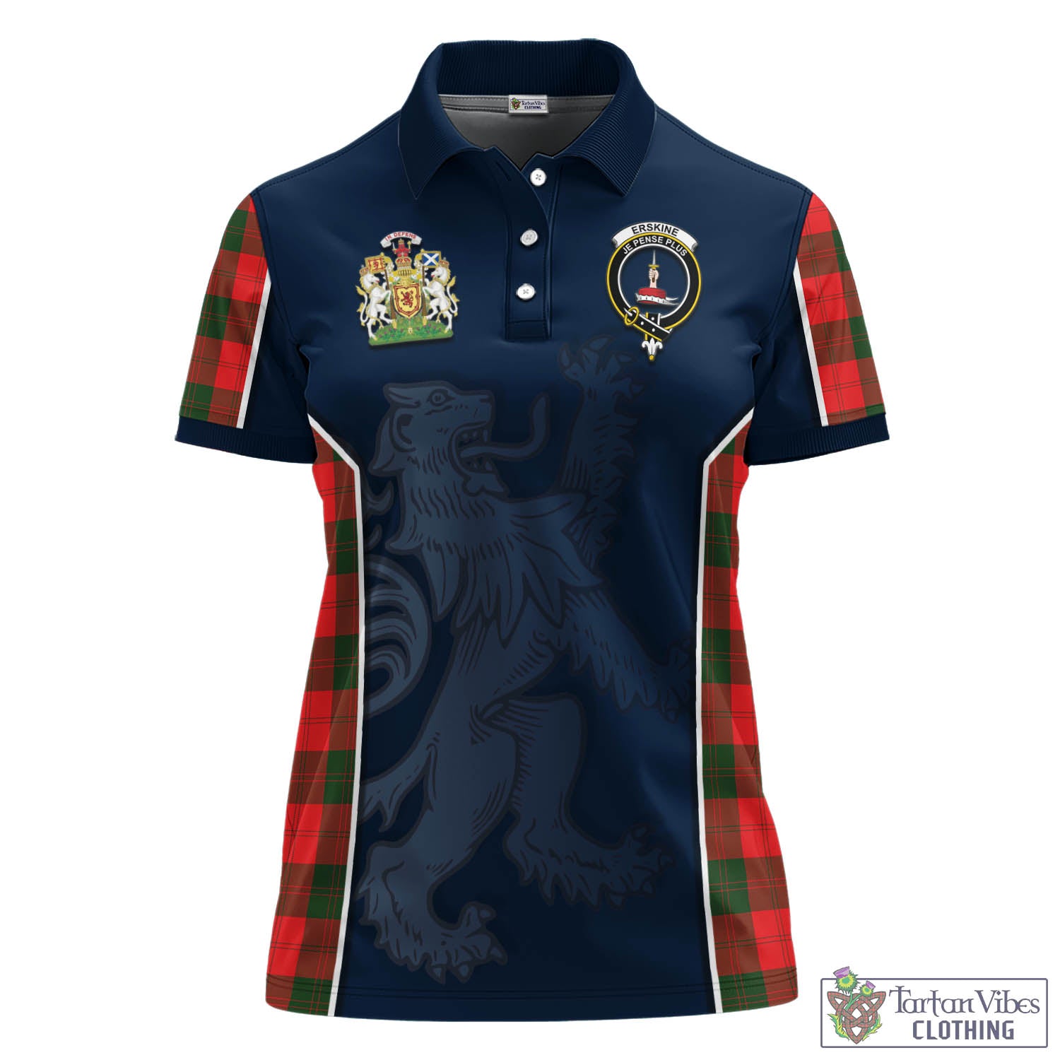 Erskine Modern Tartan Women's Polo Shirt with Family Crest and Lion Rampant Vibes Sport Style - Tartan Vibes Clothing