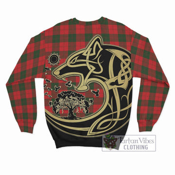 Erskine Modern Tartan Sweatshirt with Family Crest Celtic Wolf Style