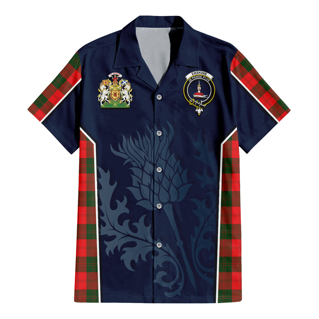 Tartan Vibes Clothing Erskine Modern Tartan Short Sleeve Button Up Shirt with Family Crest and Scottish Thistle Vibes Sport Style