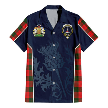 Erskine Modern Tartan Short Sleeve Button Up Shirt with Family Crest and Scottish Thistle Vibes Sport Style