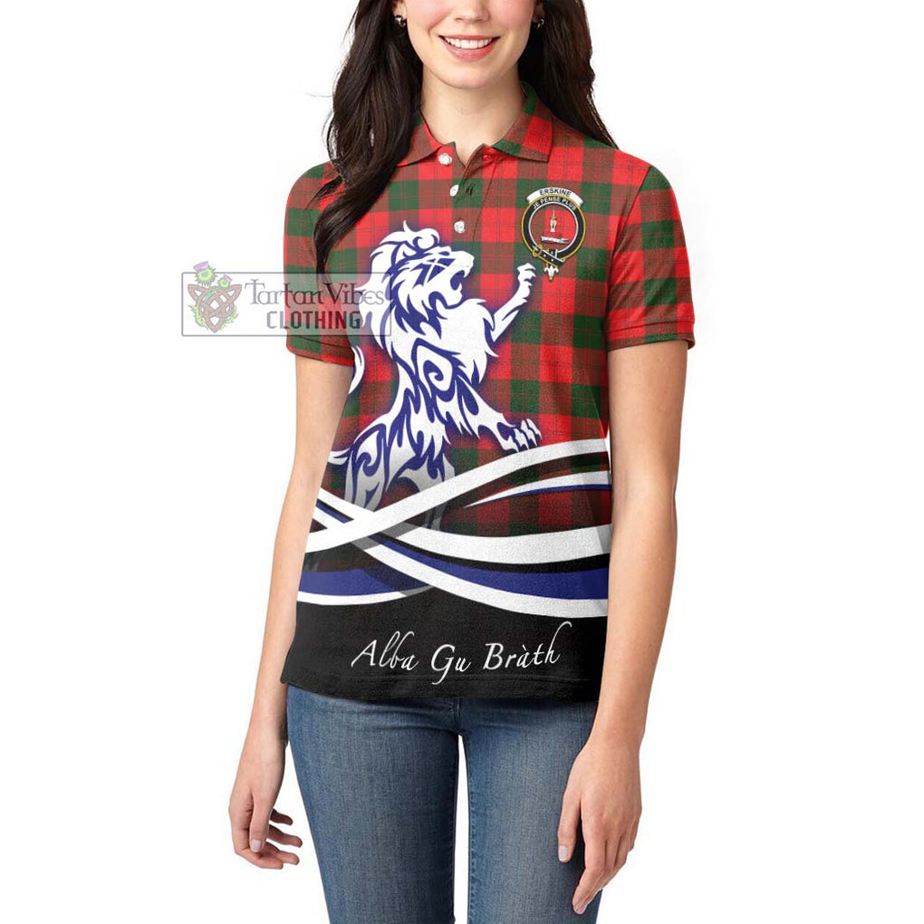 Erskine Modern Tartan Women's Polo Shirt with Alba Gu Brath Regal Lion Emblem - Tartanvibesclothing Shop