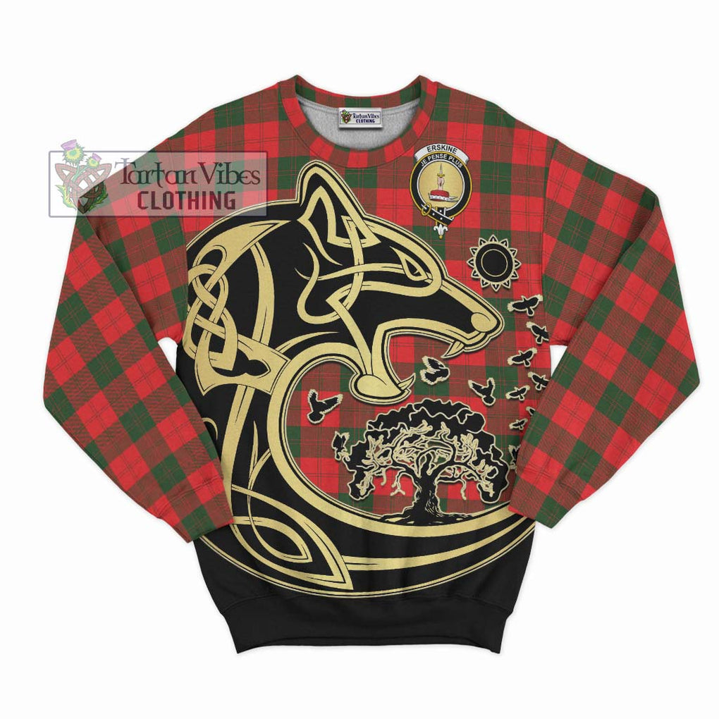 Erskine Modern Tartan Sweatshirt with Family Crest Celtic Wolf Style - Tartan Vibes Clothing