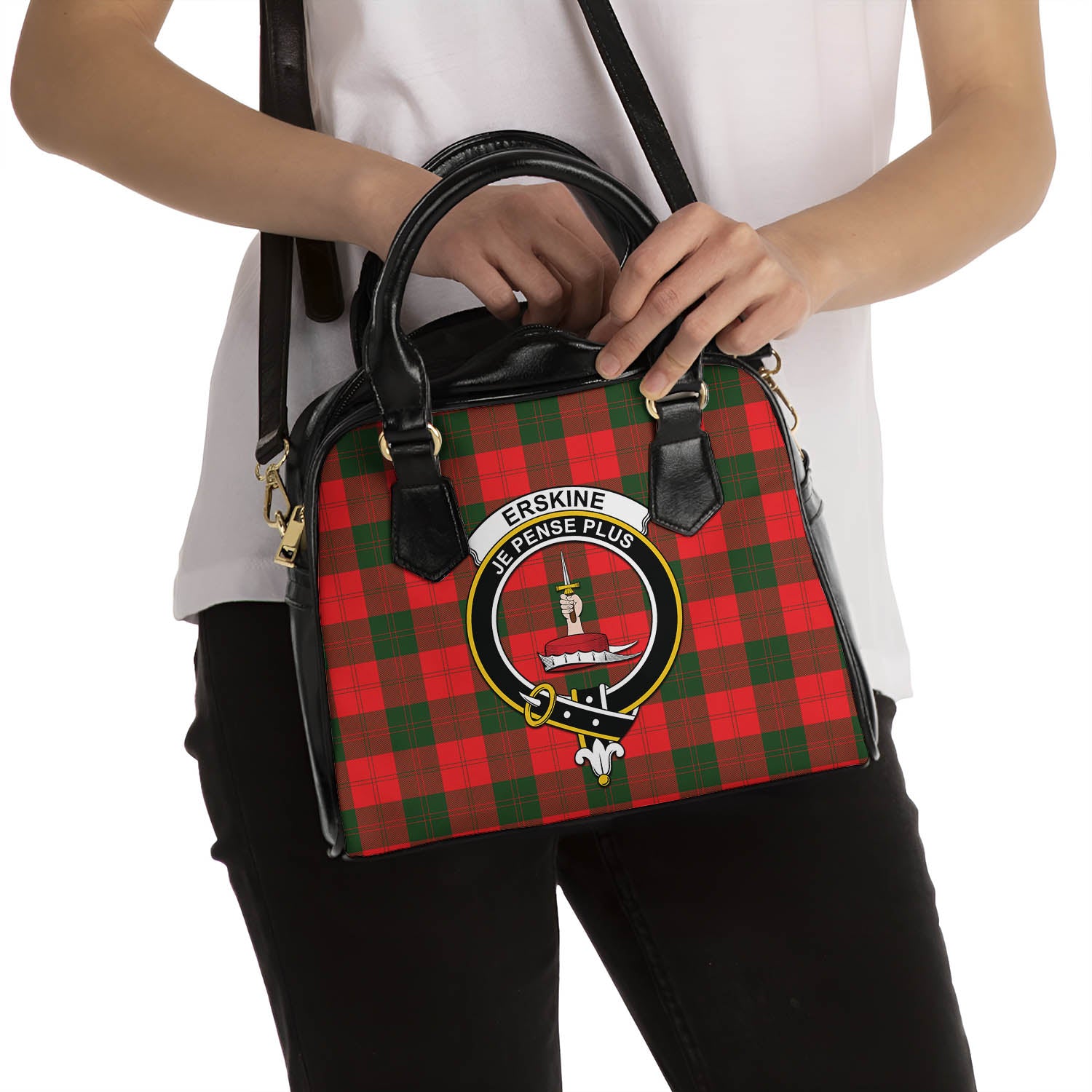 Erskine Modern Tartan Shoulder Handbags with Family Crest - Tartanvibesclothing