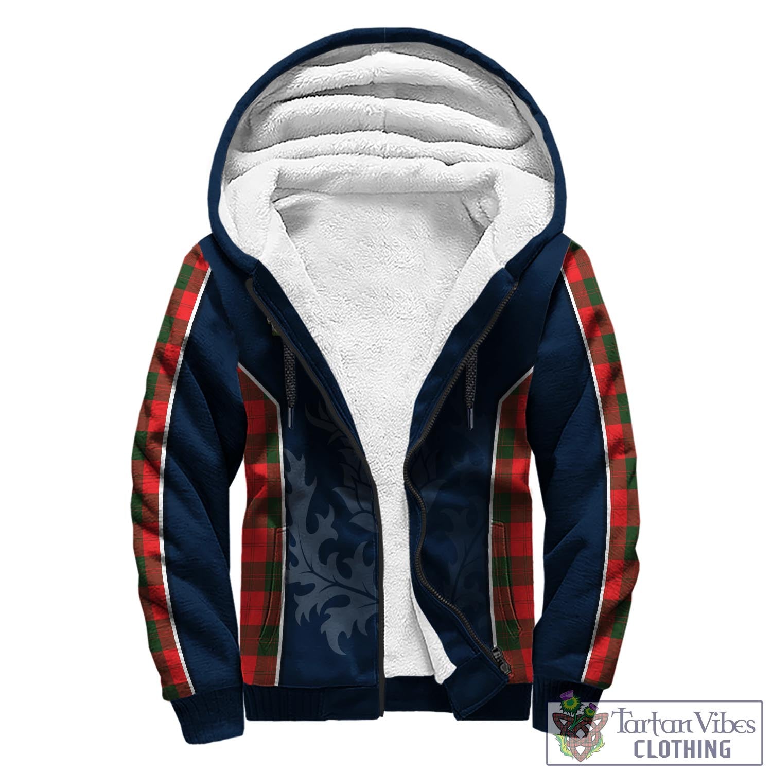 Tartan Vibes Clothing Erskine Modern Tartan Sherpa Hoodie with Family Crest and Scottish Thistle Vibes Sport Style