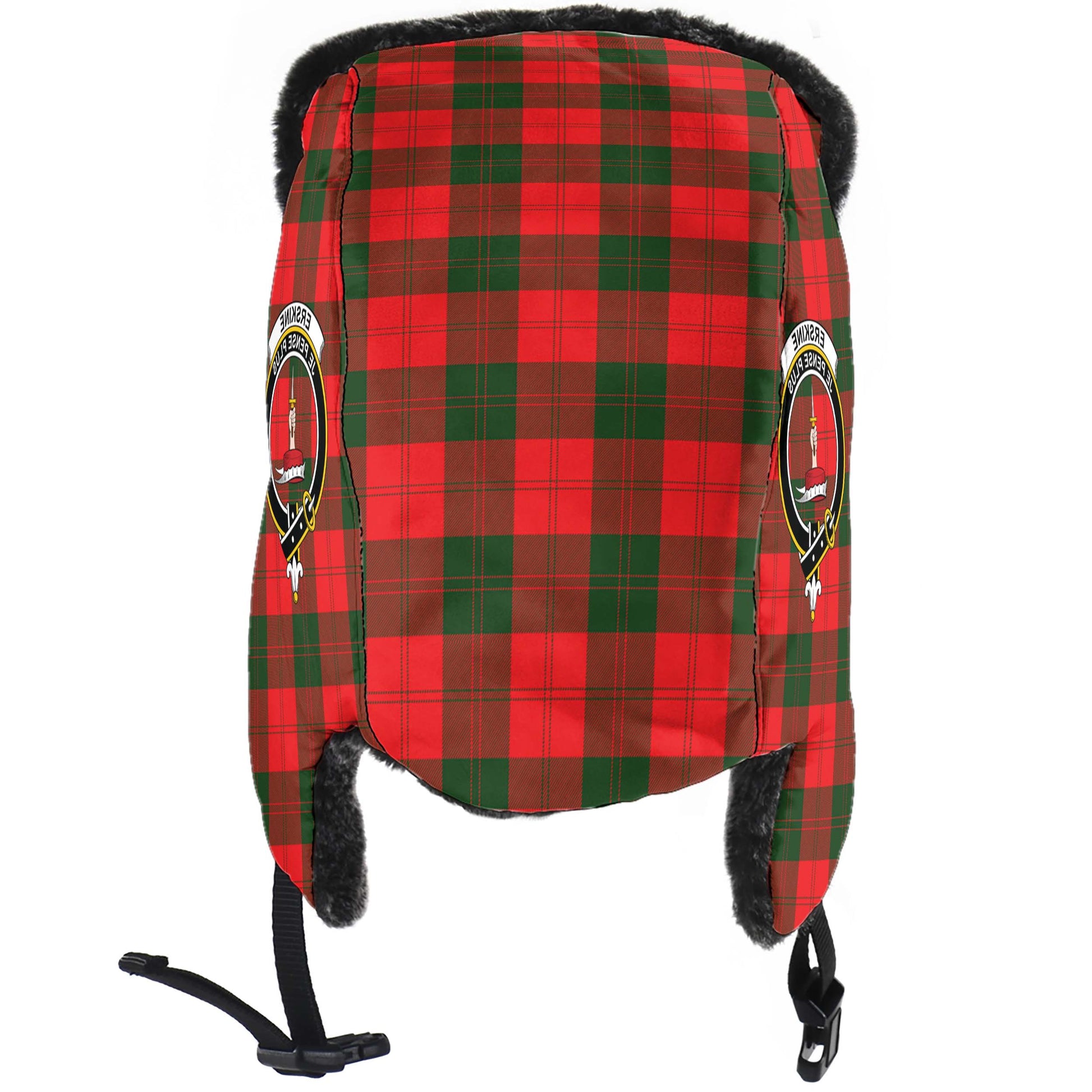 Erskine Modern Tartan Winter Trapper Hat with Family Crest - Tartanvibesclothing