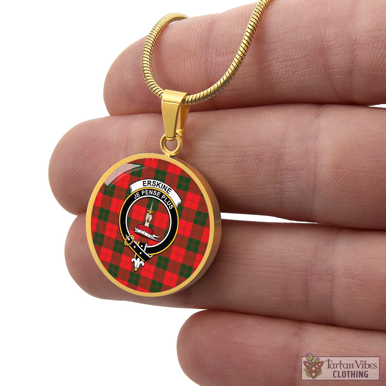 Tartan Vibes Clothing Erskine Modern Tartan Circle Necklace with Family Crest