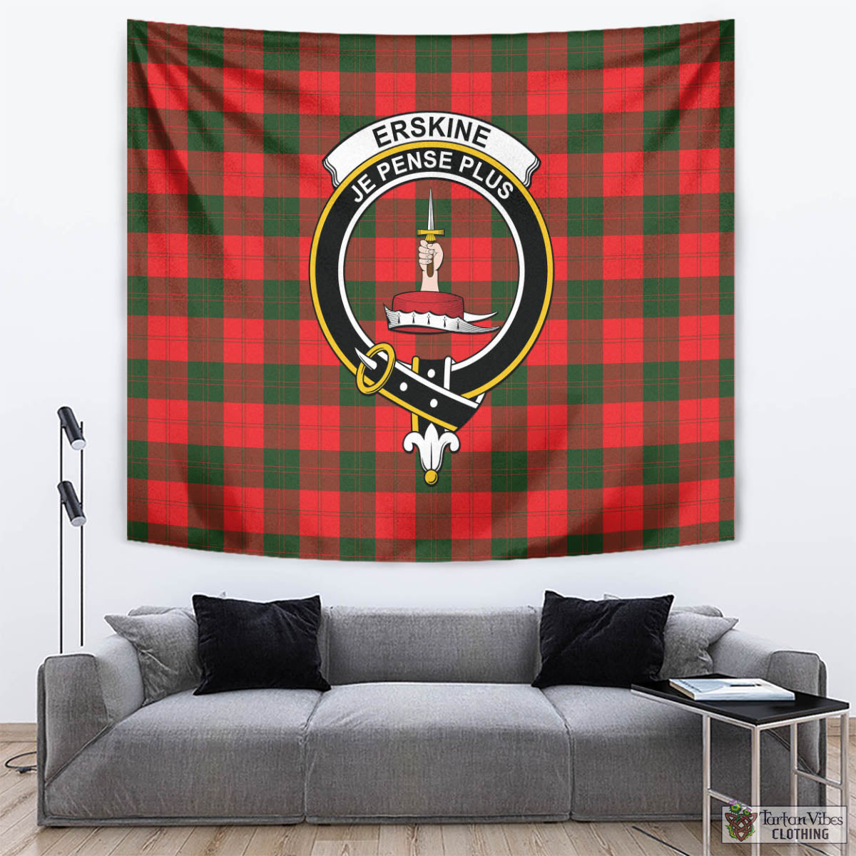 Tartan Vibes Clothing Erskine Modern Tartan Tapestry Wall Hanging and Home Decor for Room with Family Crest