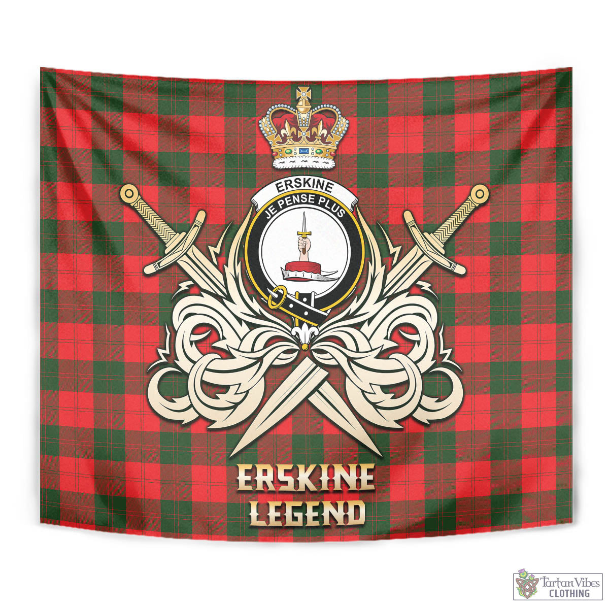 Tartan Vibes Clothing Erskine Modern Tartan Tapestry with Clan Crest and the Golden Sword of Courageous Legacy