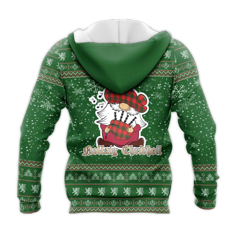 Erskine Modern Clan Christmas Knitted Hoodie with Funny Gnome Playing Bagpipes - Tartanvibesclothing