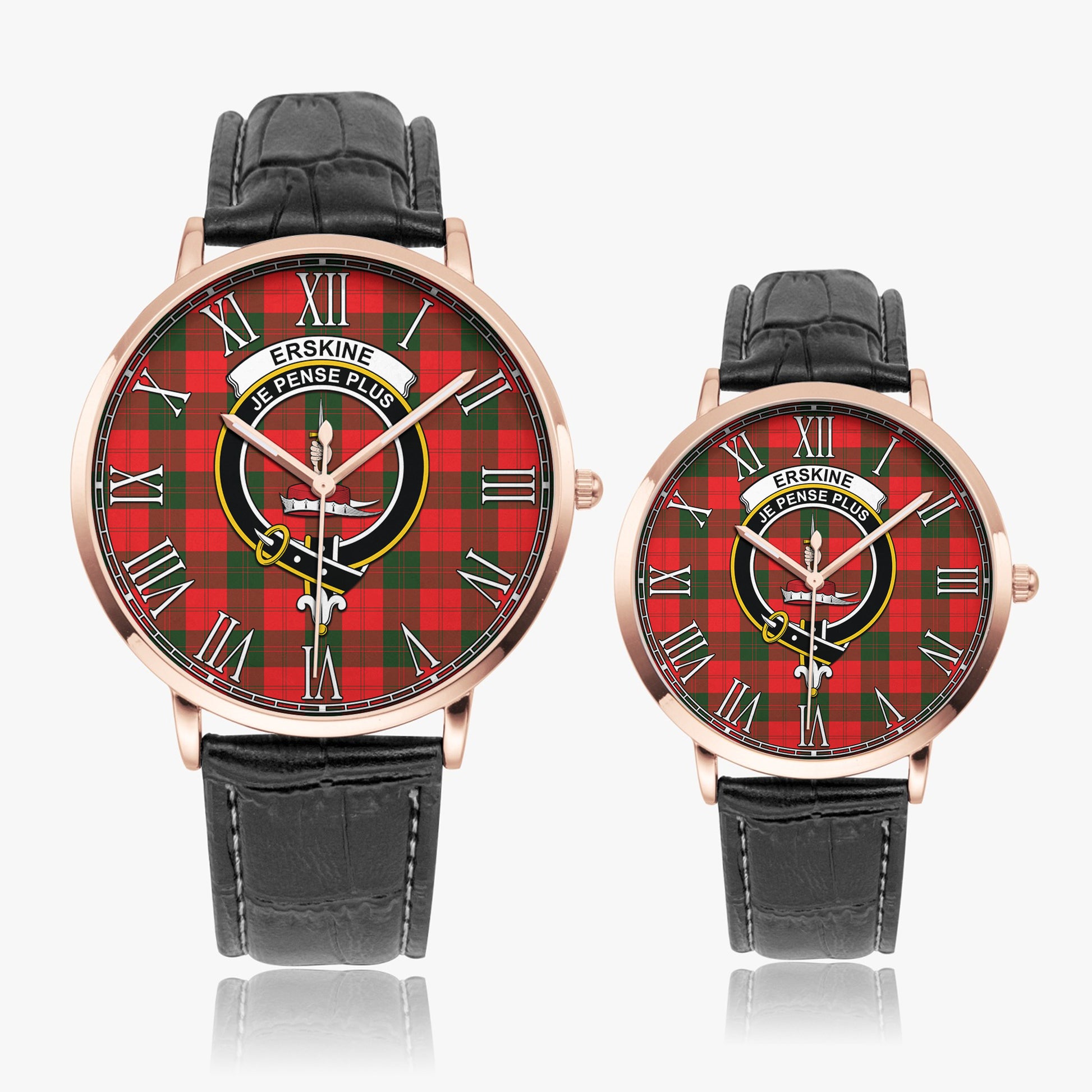 Erskine Modern Tartan Family Crest Leather Strap Quartz Watch - Tartanvibesclothing