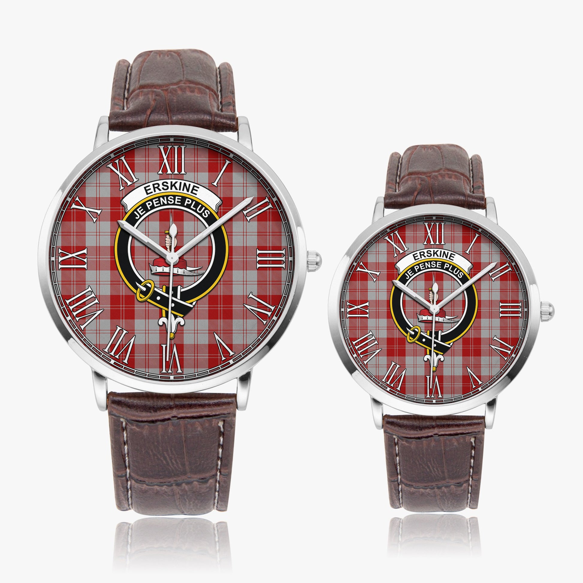 Erskine Red Tartan Family Crest Leather Strap Quartz Watch - Tartanvibesclothing