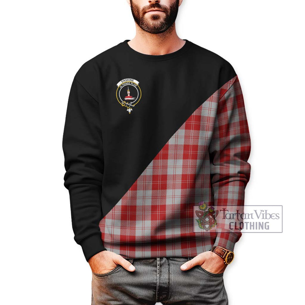 Erskine Red Tartan Sweatshirt with Family Crest and Military Logo Style Unisex - Tartanvibesclothing Shop