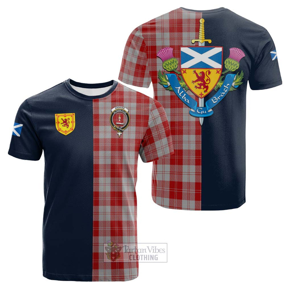 Tartan Vibes Clothing Erskine Red Tartan Cotton T-shirt with Scottish Lion Royal Arm Half Style