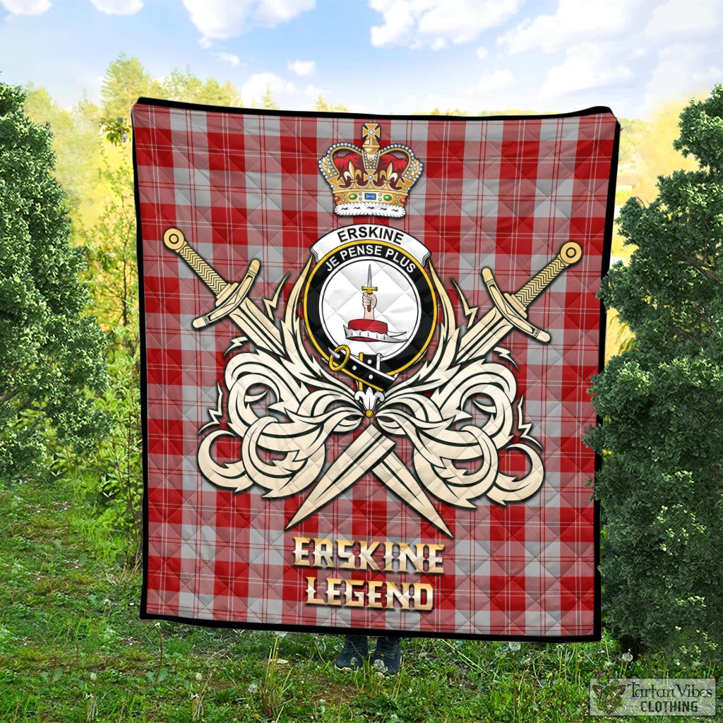 Tartan Vibes Clothing Erskine Red Tartan Quilt with Clan Crest and the Golden Sword of Courageous Legacy